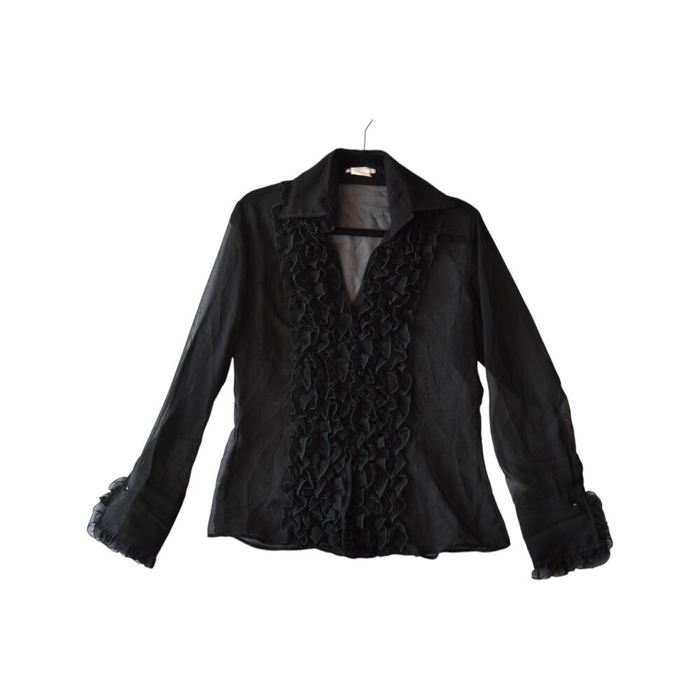 Nara Camicie Italy Sheer Ruffle Blouse Black Romantic Goth Top